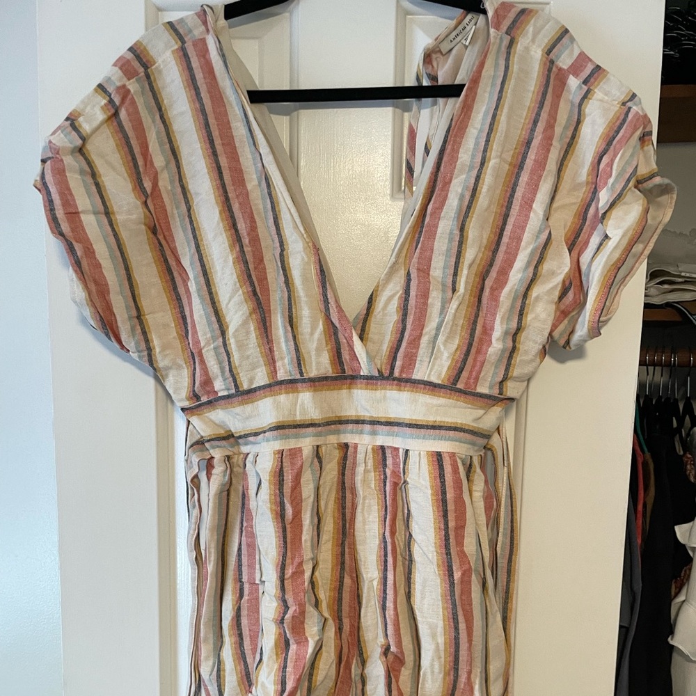 American Eagle Striped Linen Tied Romper
